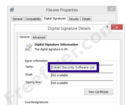 Screenshot of the Clever Security Software Ltd certificate